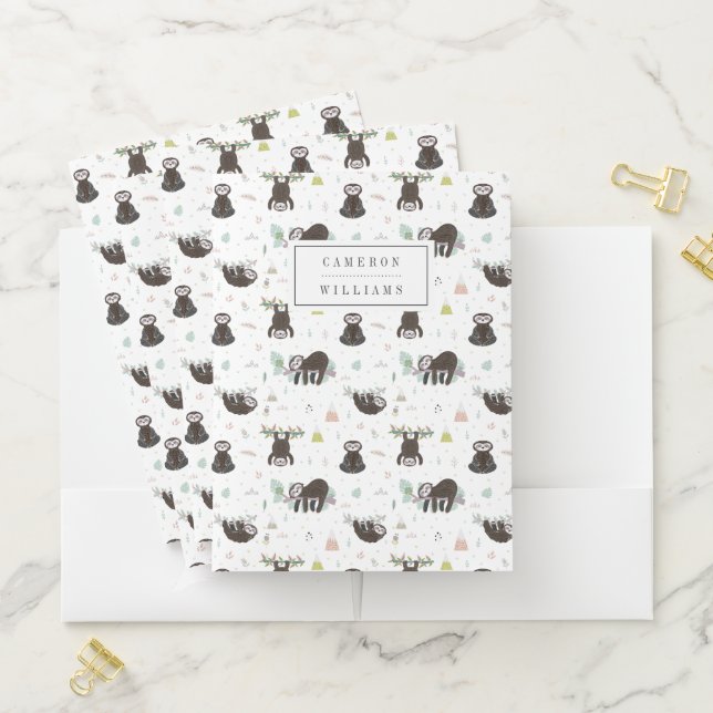 Add Your Name | Sleepy Sweet Sloth Pattern Pocket Folder (In Situ)