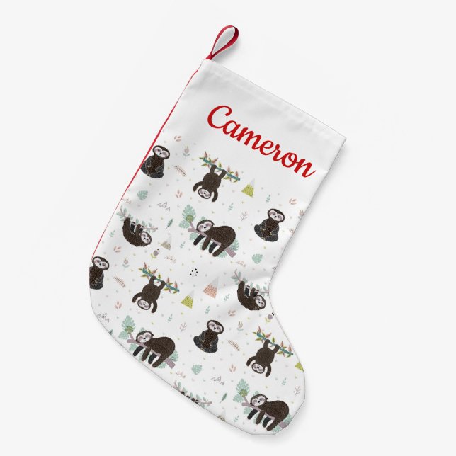 Add Your Name | Sleepy Sweet Sloth Pattern Small Christmas Stocking (Front (Hanging))
