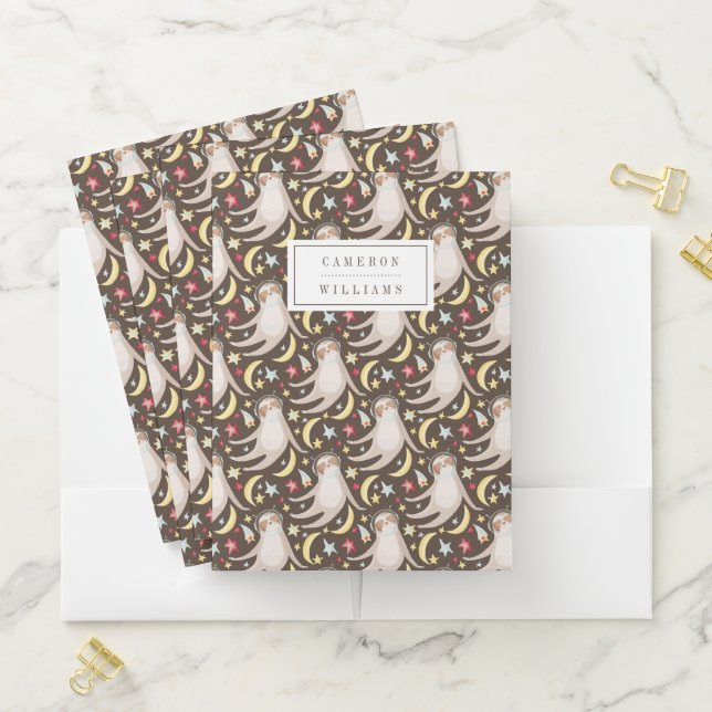 Add Your Name | Sloth Astronaut Pattern Pocket Folder (In Situ)