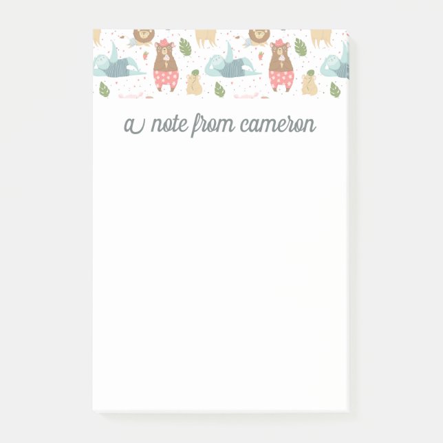 Add Your Name | Sloth & Friends Pattern Post-it Notes (Front)
