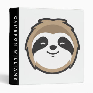 Add Your Name Sloth Mascot 3 Ring Binder