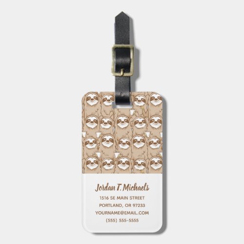 Add Your Name  Sloths  Coffee Pattern Luggage Tag