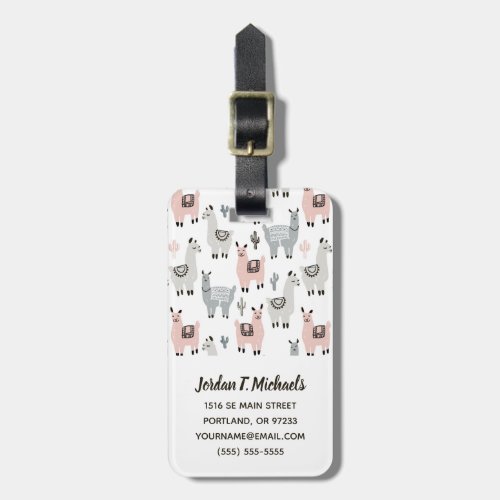 Add Your Name  Smiling Llamas Pattern Luggage Tag