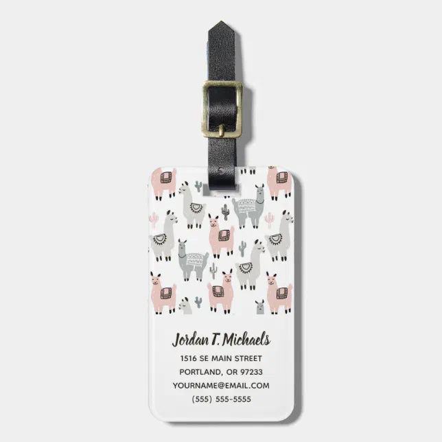 Add Your Name | Smiling Llamas Pattern Luggage Tag (Front Vertical)