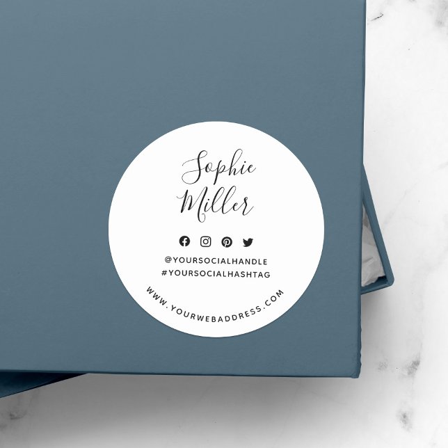 Add Your Name Social Media Branding Classic Round Sticker (Creator Uploaded)