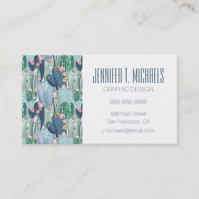 Add Your Name | Soft Patel Cactus Pattern Business Card (Front)