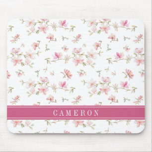Add Your Name   Soft Pink Watercolor Flower Mouse Pad