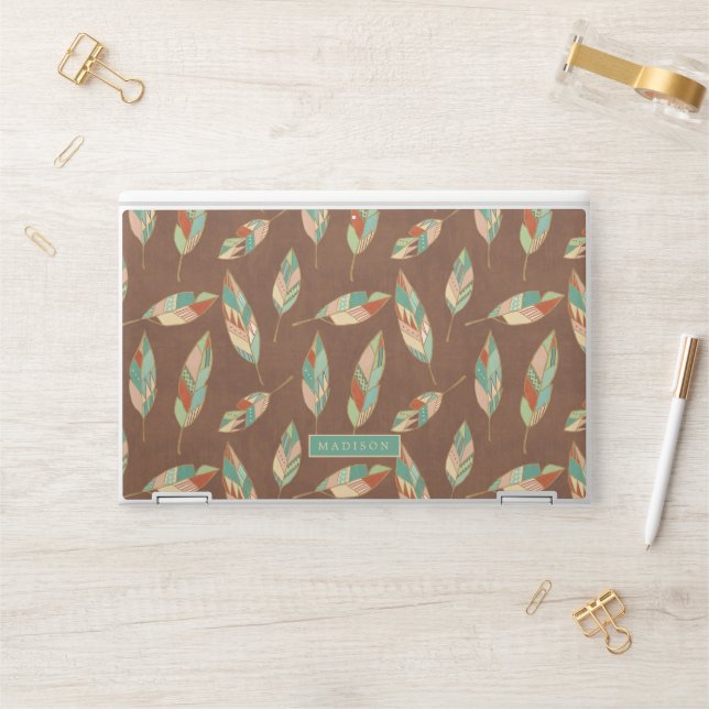 Add Your Name | Southwest Feather Pattern HP Laptop Skin (Desk)