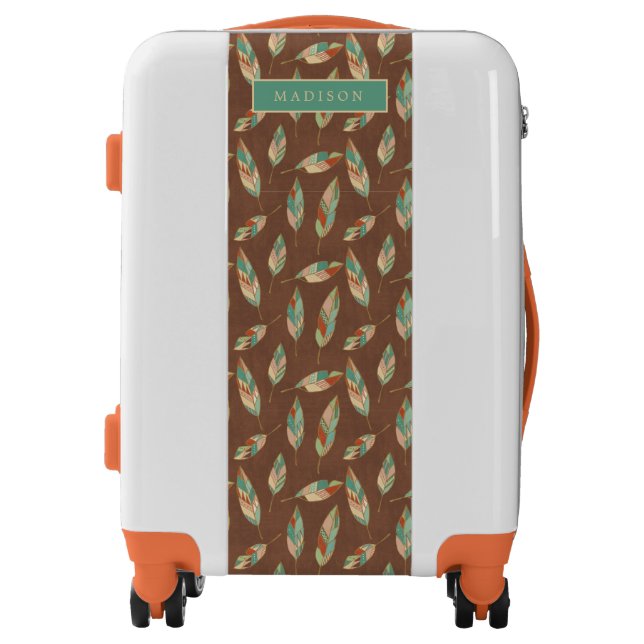 Add Your Name | Southwest Feather Pattern Luggage (Front)