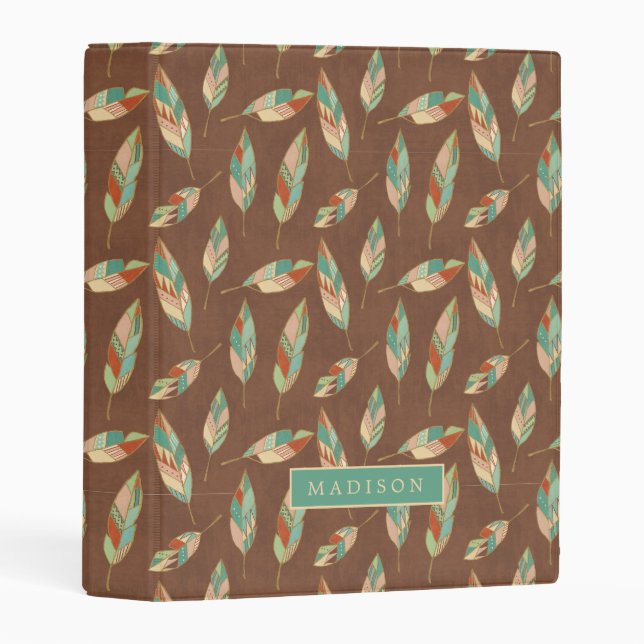Add Your Name | Southwest Feather Pattern Mini Binder (Front/Spine)