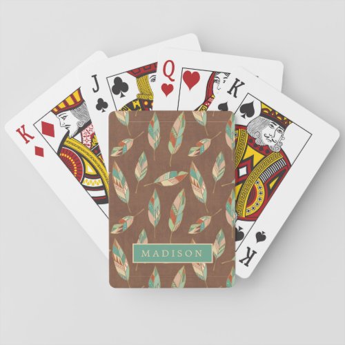 Add Your Name  Southwest Feather Pattern Playing Cards