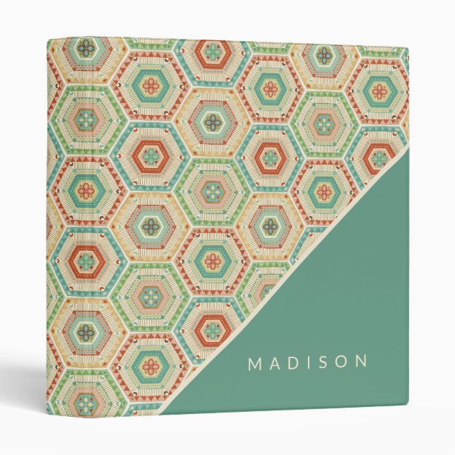 Add Your Name | Southwest Hexagon Pattern 3 Ring Binder (Front/Spine)