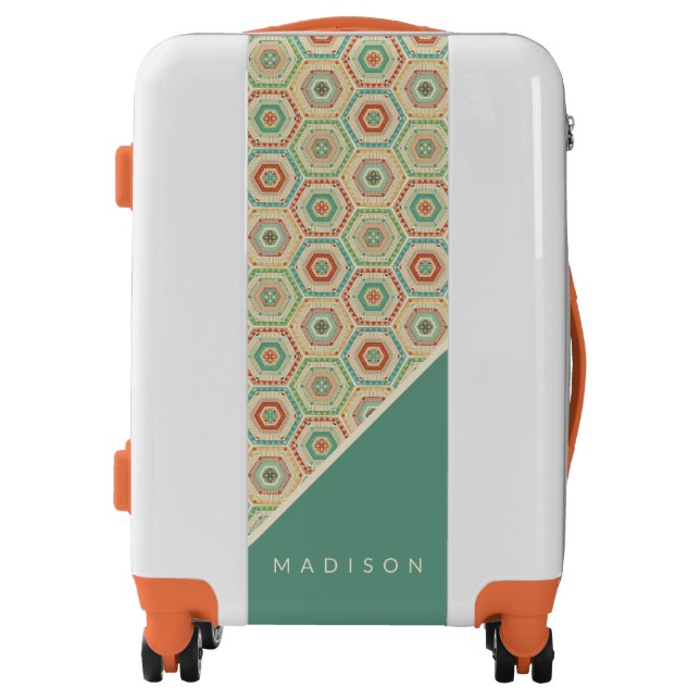 Add Your Name | Southwest Hexagon Pattern Luggage (Front)