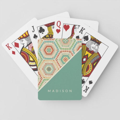 Add Your Name  Southwest Hexagon Pattern Playing Cards
