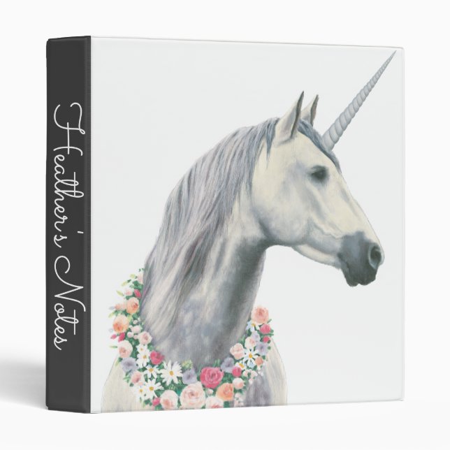 Add Your Name | Spirit Unicorn with Flowers 3 Ring Binder (Front/Spine)