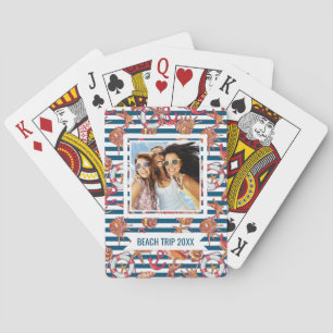 Add Your Name Starfish And Stripes Pattern Poker Cards