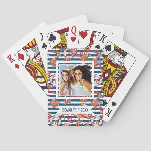 Add Your Name | Starfish And Stripes Pattern Poker Cards (Back)