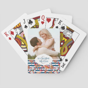 Add Your Name Starfish And Stripes Pattern Poker Cards
