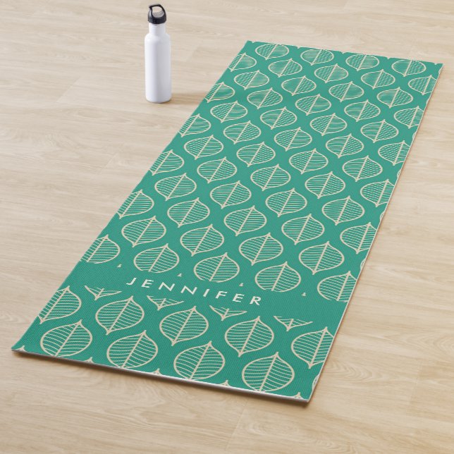 Add Your Name | Stylized Green Leaf Pattern Yoga Mat (In Situ)