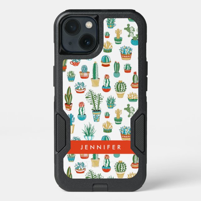 Add Your Name | Succulents Pattern Otterbox iPhone Case (Back)