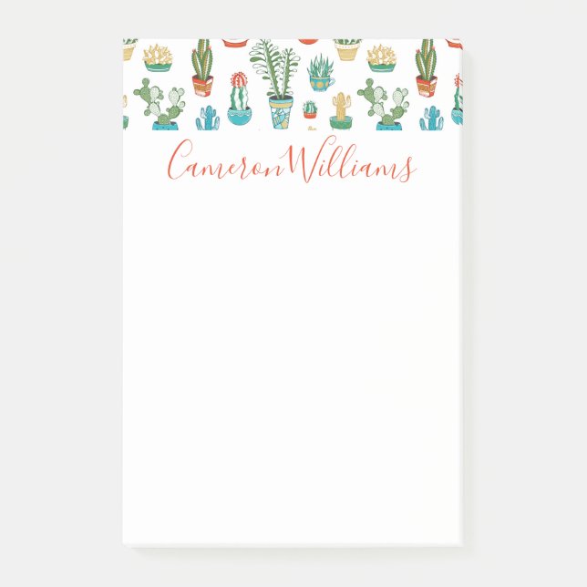 Add Your Name | Succulents Pattern Post-it Notes (Front)