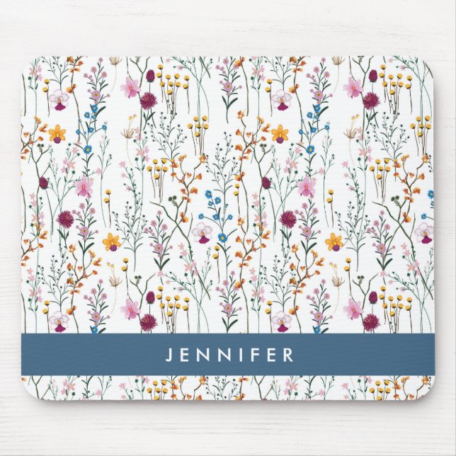 Add Your Name | Summer Wildflower Pattern Mouse Pad (Front)