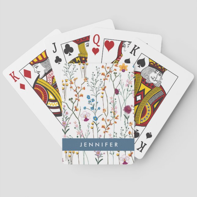 Add Your Name | Summer Wildflower Pattern Poker Cards (Back)
