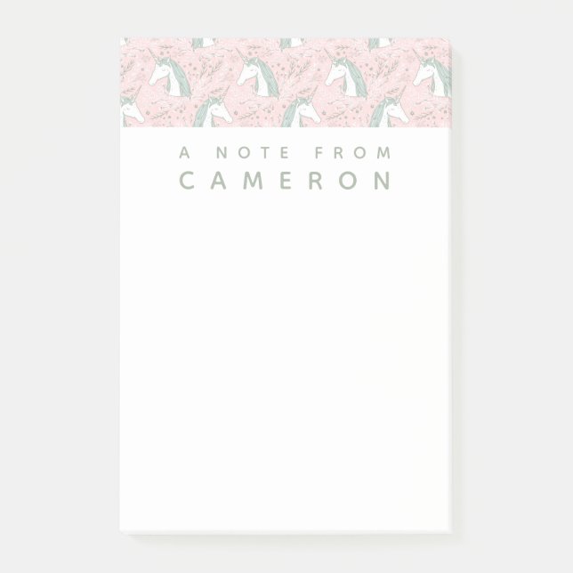 Add Your Name | Sweet Floral Unicorn Pattern Post-it Notes (Front)