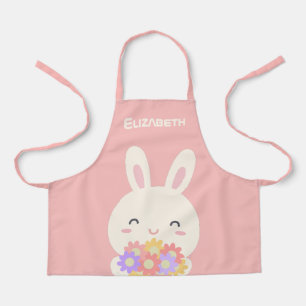 Add Your Name Sweet Little Bunny & Flowers Pink Apron