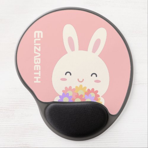 Add Your Name  Sweet Little Bunny  Flowers Pink Gel Mouse Pad