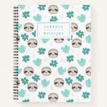 Add Your Name | Sweet Sloth Floral Pattern Notebook
