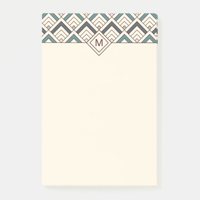 Add Your Name | Teal Geometric Pattern Post-it Notes (Front)
