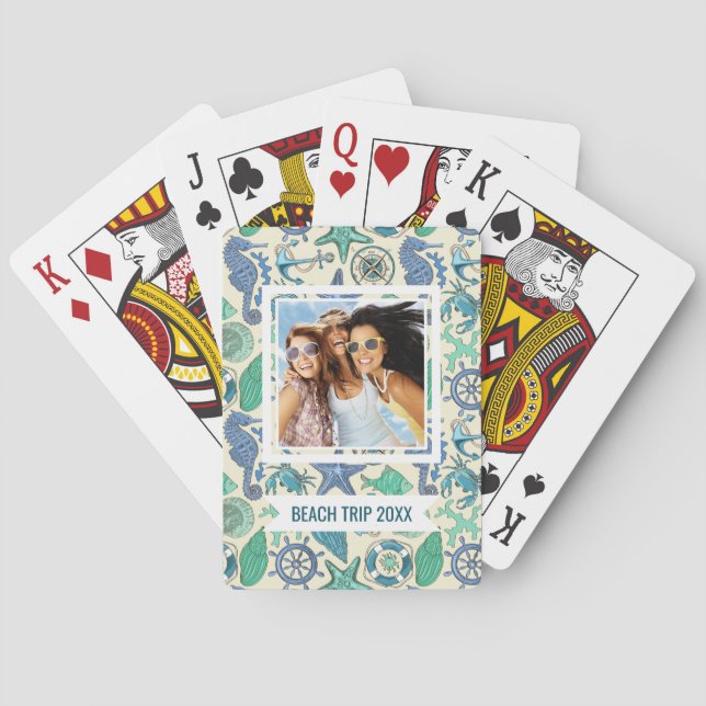 Add Your Name | Teal Sea Animals Pattern Poker Cards (Back)