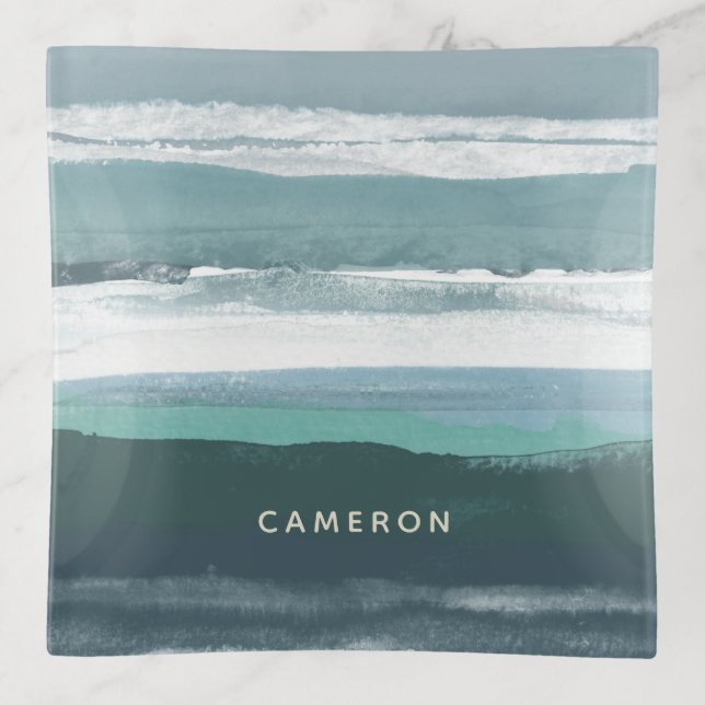 Add Your Name | Teal Sea Trinket Tray (Front)