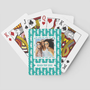 Add Your Name Teal Seahorse Pattern Poker Cards