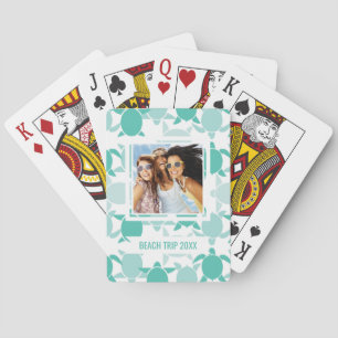 Add Your Name Teal Turtle Pattern Poker Cards