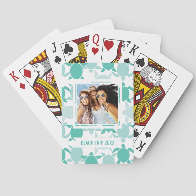 Add Your Name | Teal Turtle Pattern Poker Cards (Back)