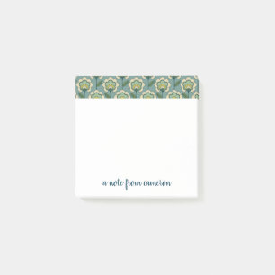 Add Your Name   Teal & Yellow Floral Pattern Post-it Notes