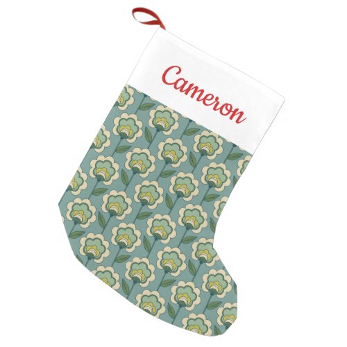Add Your Name  Teal  Yellow Floral Pattern Small Christmas Stocking