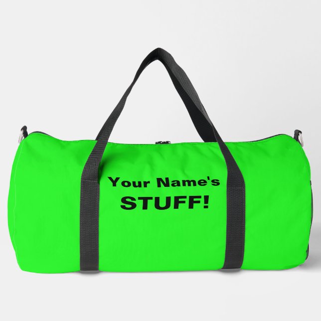 Add Your Name Text  (1or 2 lines) Fluro Green Duffle Bag (Front)