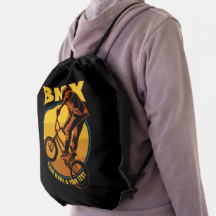 Add Your Name & TEXT, BMX  Flying Rider        Drawstring Bag