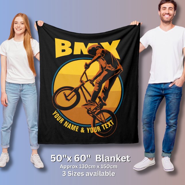 Add Your Name & TEXT, BMX Flying Rider        Fleece Blanket (Creator Uploaded)