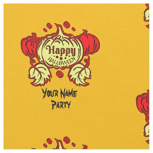 Add Your Name Text Happy Halloween Pumpkin Yellow Fabric