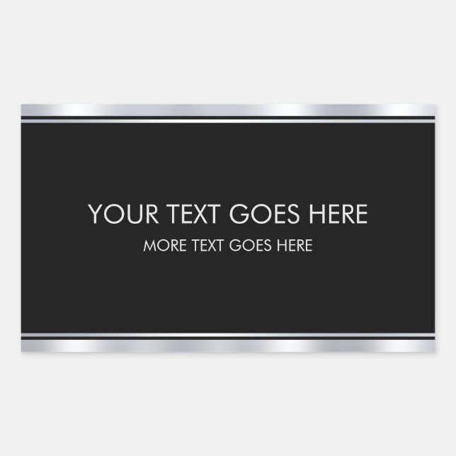 Add Your Name Text Modern Elegant Black And Silver Rectangular Sticker (Front)