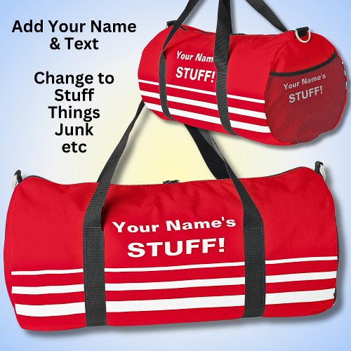 Add Your Name Text Subject  Bright Red Duffle Bag