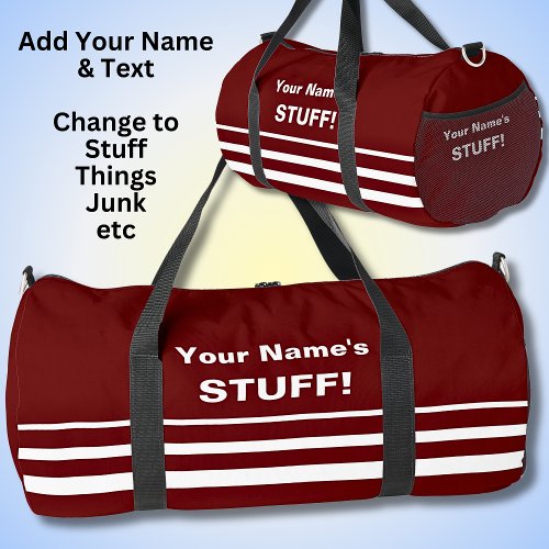 Add Your Name Text Subject   Dark Red Duffle Bag