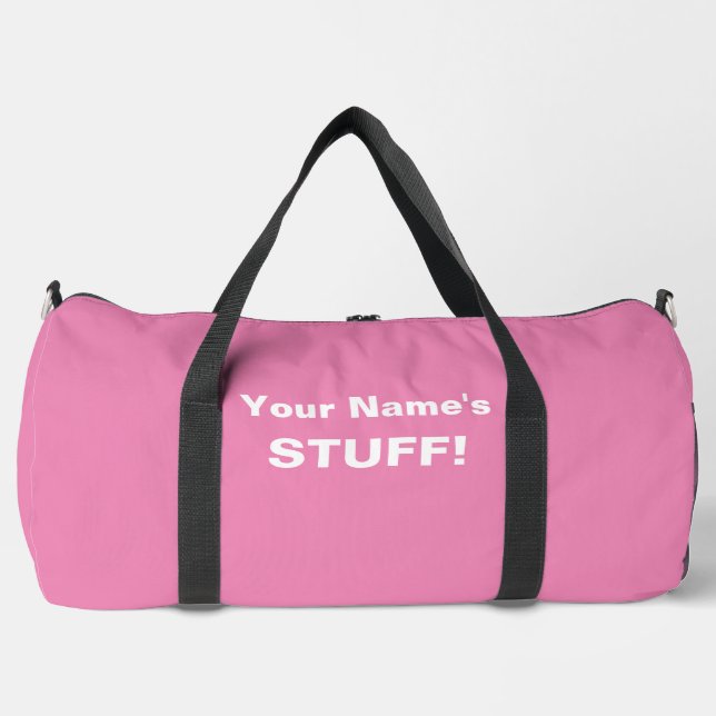 Add Your Name Text Subject (or 2 lines) Pink Duffle Bag (Front)