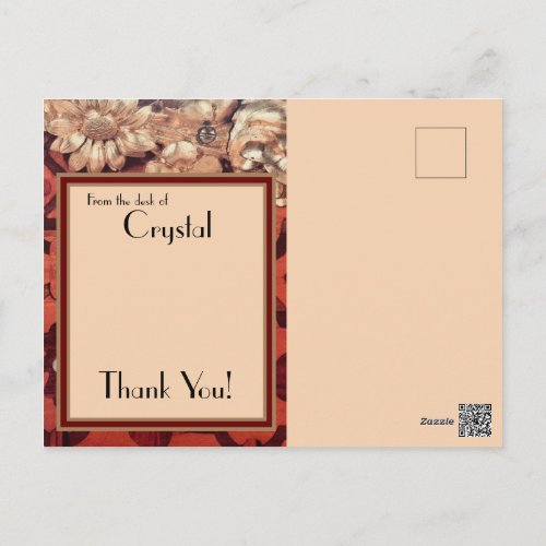 ADD YOUR NAME to antique wGilded Floral Thank You Postcard