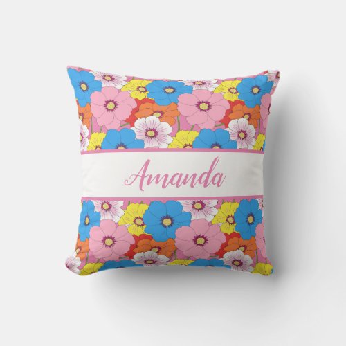 Add Your Name to Girly Floral Throw Pillow