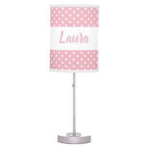 Add Your Name to Pink and White Polka Dot Table Lamp